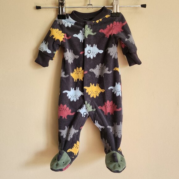 Carters - Preemie Boys Dark Gray Dinosaur Button Up Fleece Sleeper Pajamas - Picture 1 of 6